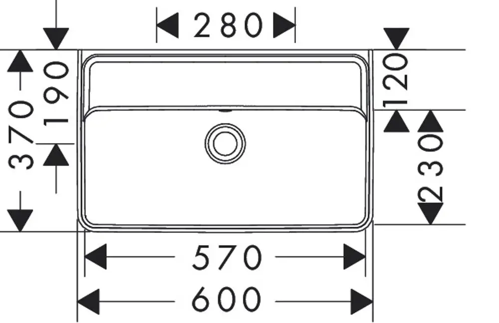 Waschtisch ohne Hahnloch mit Überlauf in Weiß. Design mit rechteckiger Form und klaren Kanten. Abgestimmt auf Armaturen von Hansgrohe.